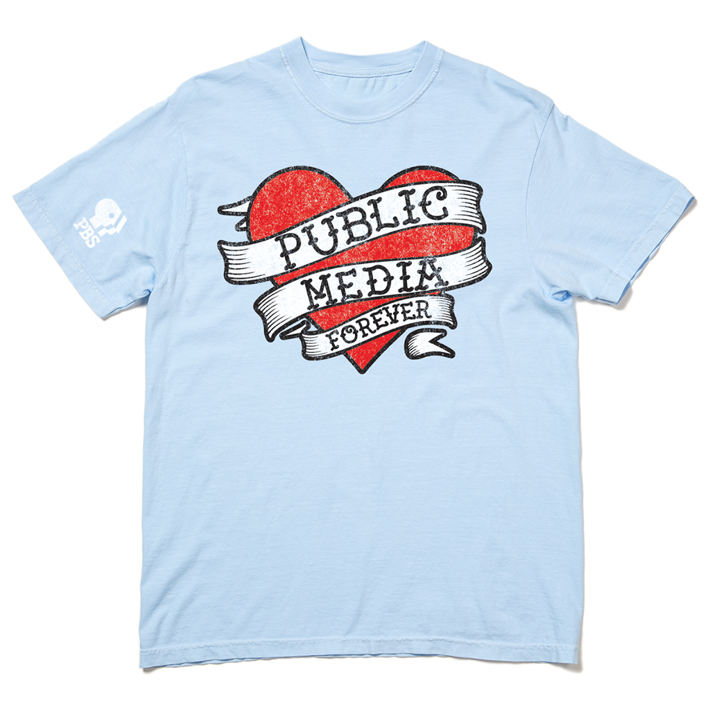 Public Media Forever Distressed Heart Logo Garment-Dyed Shirt