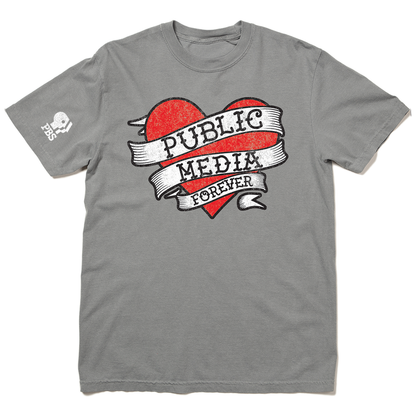 Public Media Forever Distressed Heart Logo Garment-Dyed Shirt