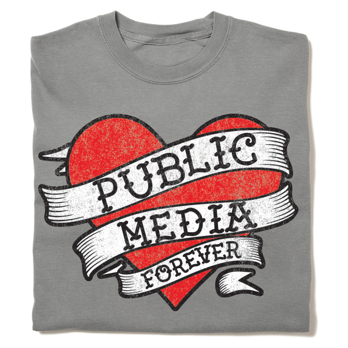 Public Media Forever Distressed Heart Logo Garment-Dyed Shirt