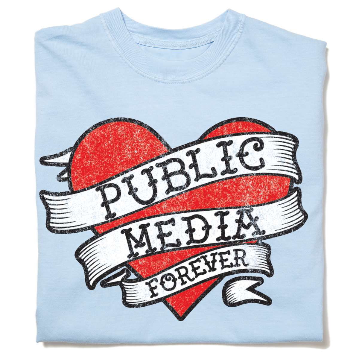 Public Media Forever Distressed Heart Logo Garment-Dyed Shirt