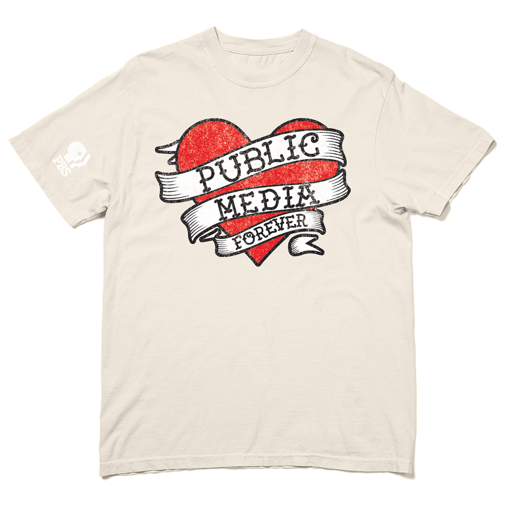 Public Media Forever Distressed Heart Logo Garment-Dyed Shirt