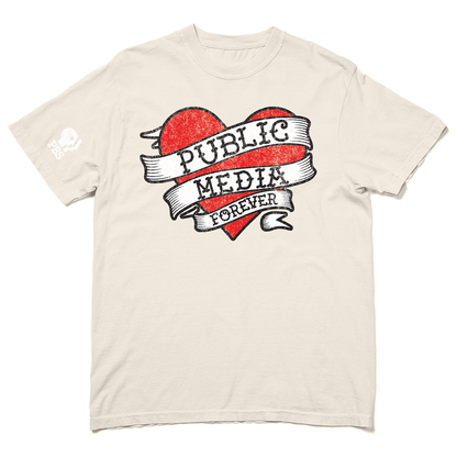 Public Media Forever Distressed Heart Logo Garment-Dyed Shirt