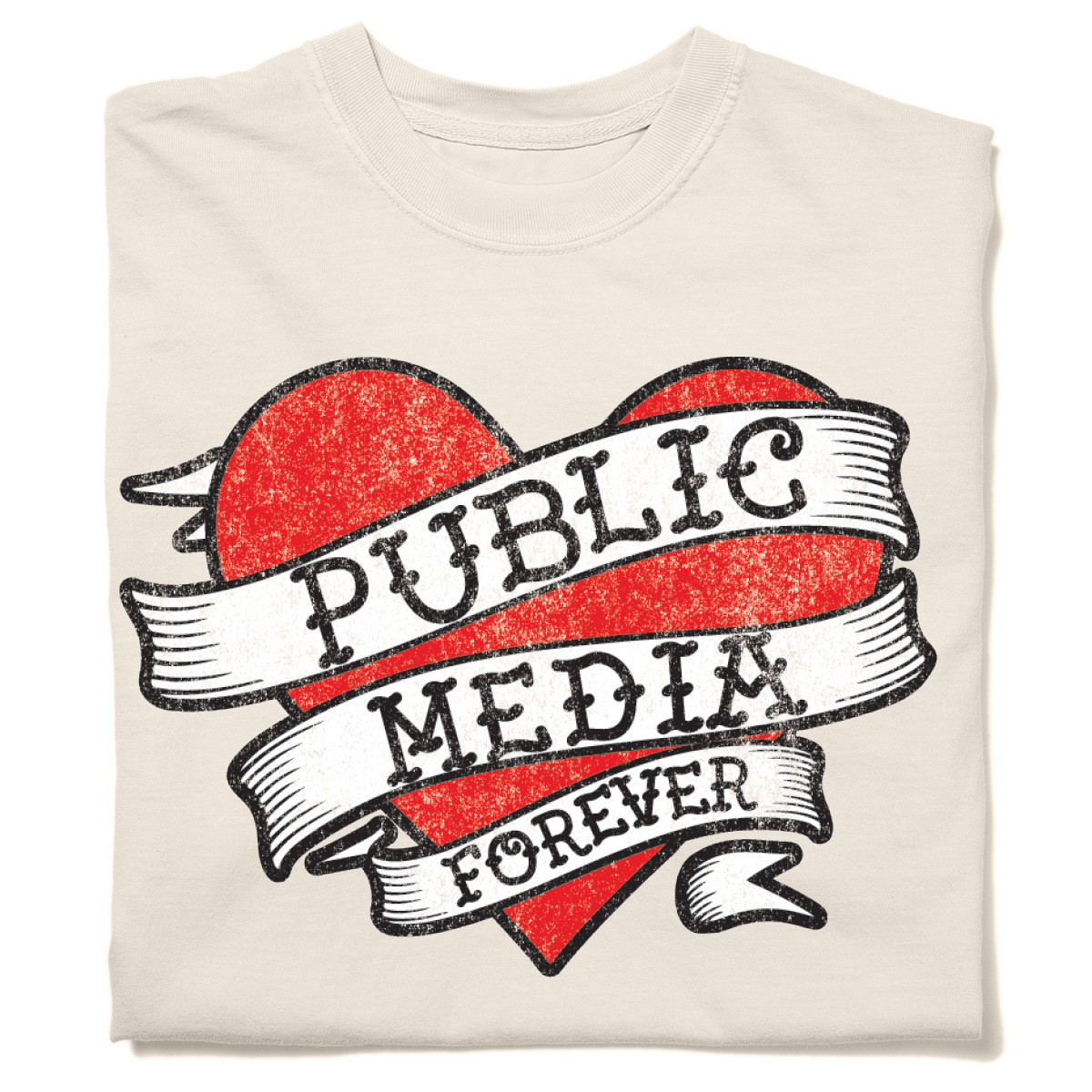 Public Media Forever Distressed Heart Logo Garment-Dyed Shirt