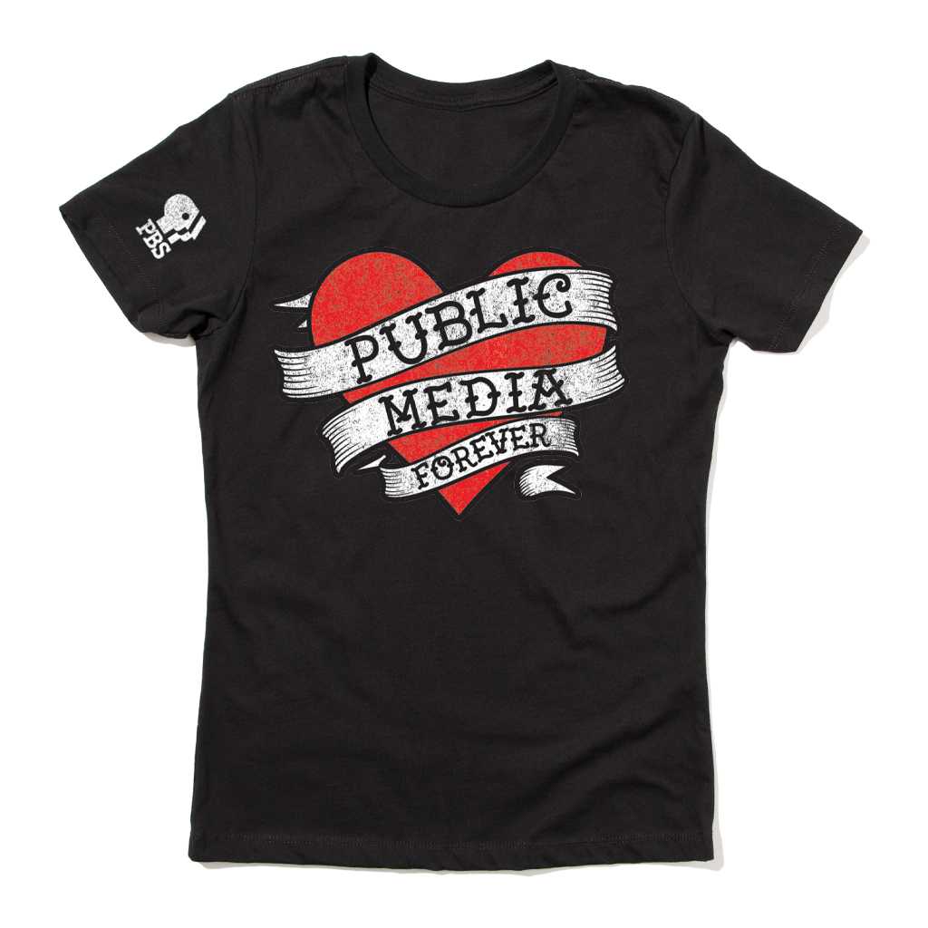 Public Media Forever Distressed Heart Logo Women's Cut Shirt
