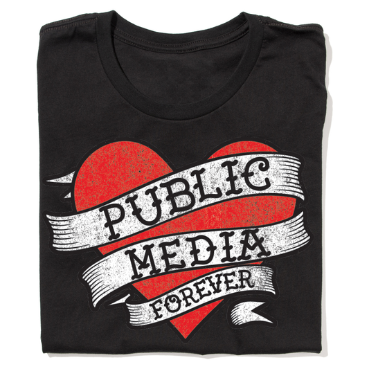 Public Media Forever Distressed Heart Logo Women's Cut Shirt