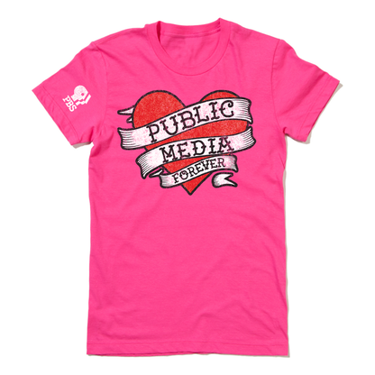 Public Media Forever Distressed Heart Logo Women's Cut Shirt