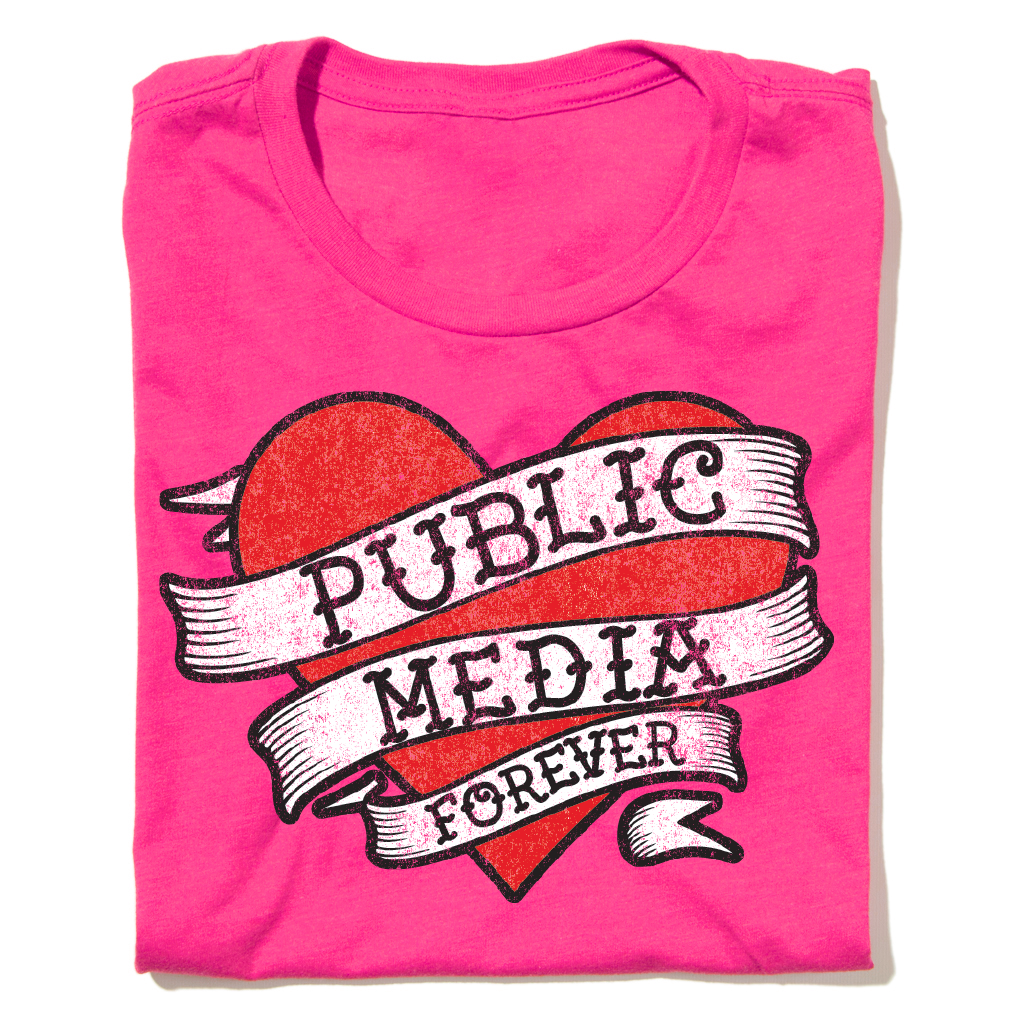 Public Media Forever Distressed Heart Logo Women's Cut Shirt