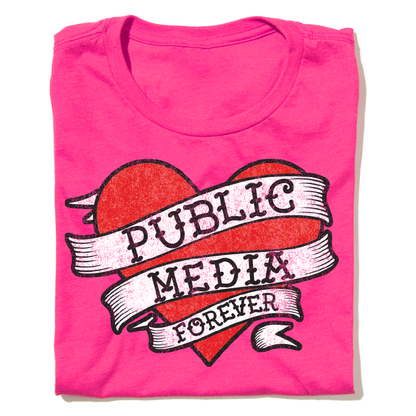 Public Media Forever Distressed Heart Logo Women's Cut Shirt