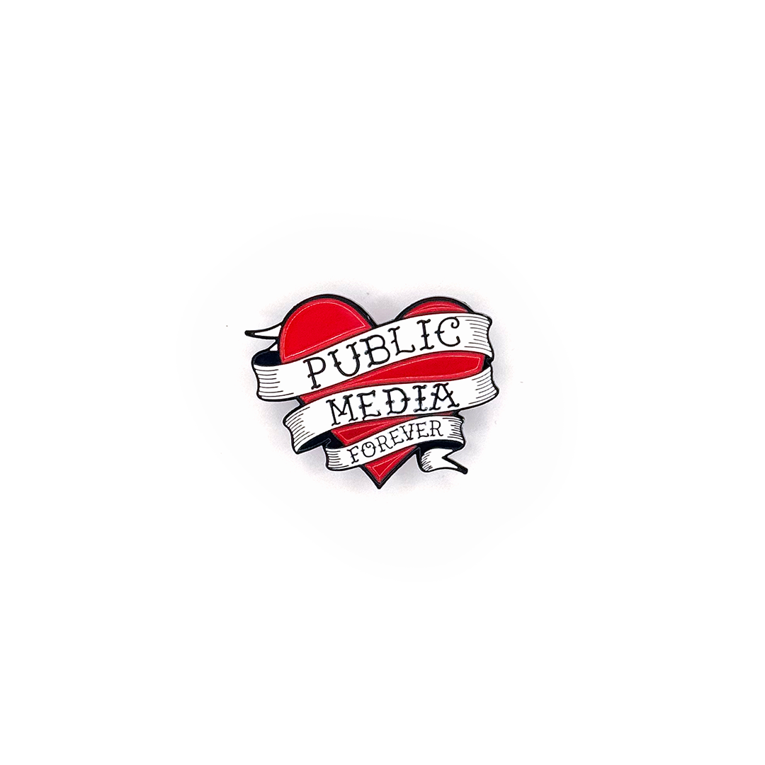 Public Media Forever Distressed Heart Logo Enamel Pin