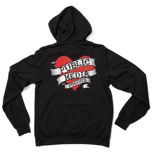 Public Media Forever Distressed Logo Hooded Sweatshirt