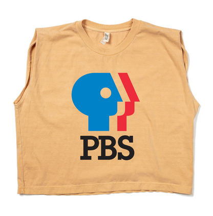 PBS 1980s Multi Color Logo Muscle Crop Women's Shirt