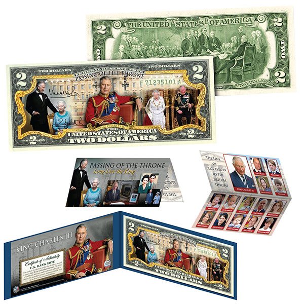 King Charles III & Queen Elizabeth II 'Passing Of The Throne' $2 Bill ...