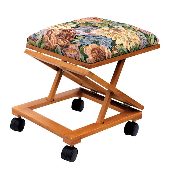 Home District Folding Foot Rest - Wood Rolling Collapsible