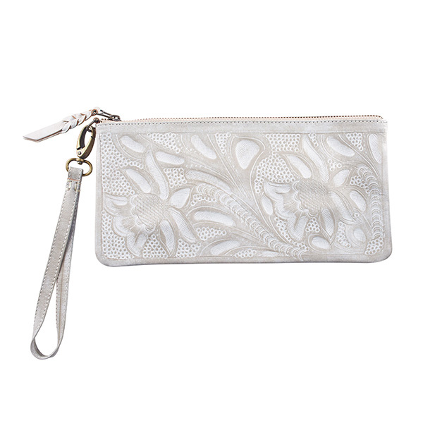 Floral Tooled Leather Clutch - Choice of Colors Red