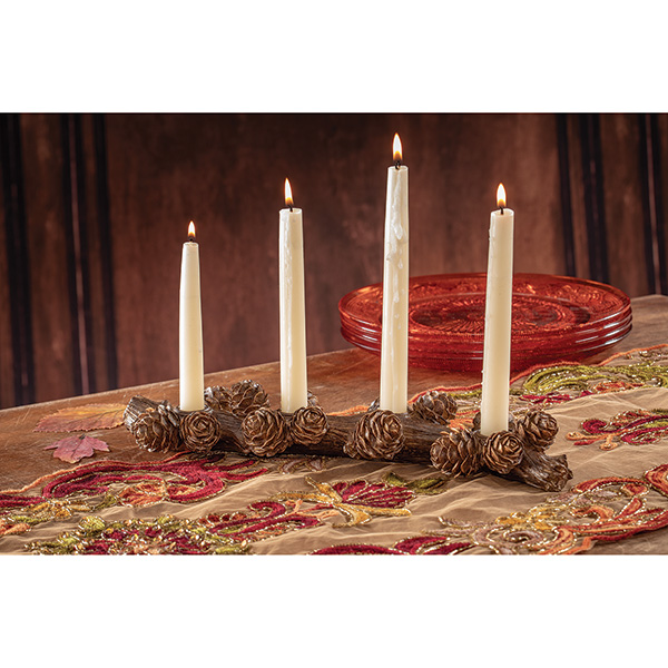 Set of Four Small Pine Cone Candle Holders - Brown