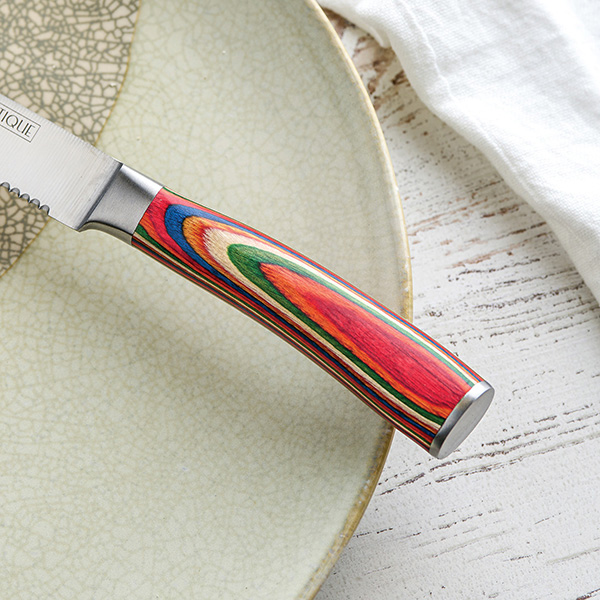 Flare Chef Knife Set, Rainbow Damascus Blades, Cocobolo & black Lip Pearl  Handle, Red Maple Display by William Henry