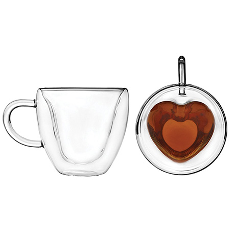 Double Walled Heart Mugs - Set of 2