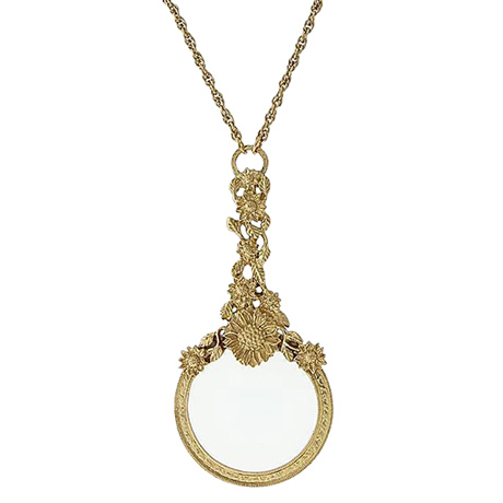Floral Gold Tone Magnifying Necklace