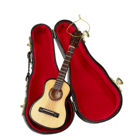 Wood Pearlized Guitar with Case Ornament