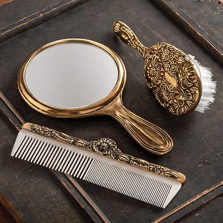 Antique Brass Brush Comb And Mirror Gift Set | Shop.PBS.org
