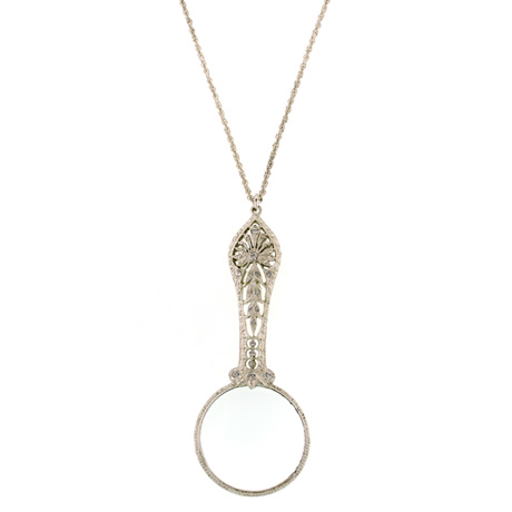 Large Silver Tone Victorian Magnifying Pendant Necklace