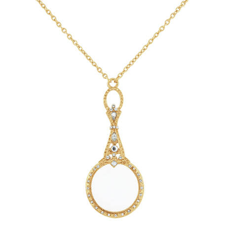 Small Gold Tone Victorian Magnifying Pendant Necklace