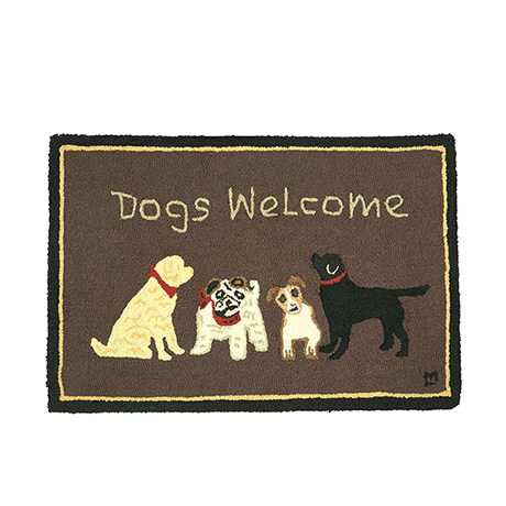 Hooked Wool Dogs Welcome Rug