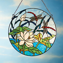 Alternate Image 1 for Dragonfly Pond Stained Glass Panel 