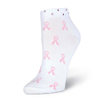Alternate Image 1 for Rhinestone Pink Ribbon Women's Socks