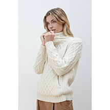 Alternate Image 2 for Irish Wool Cowl-Neck Sweater with Front Pockets