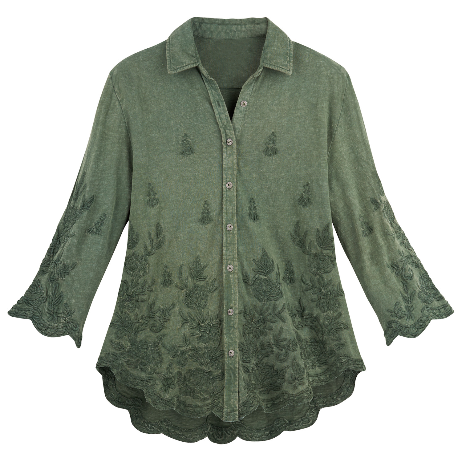 Scalloped Edge Embroidered Shirt | Shop.PBS.org